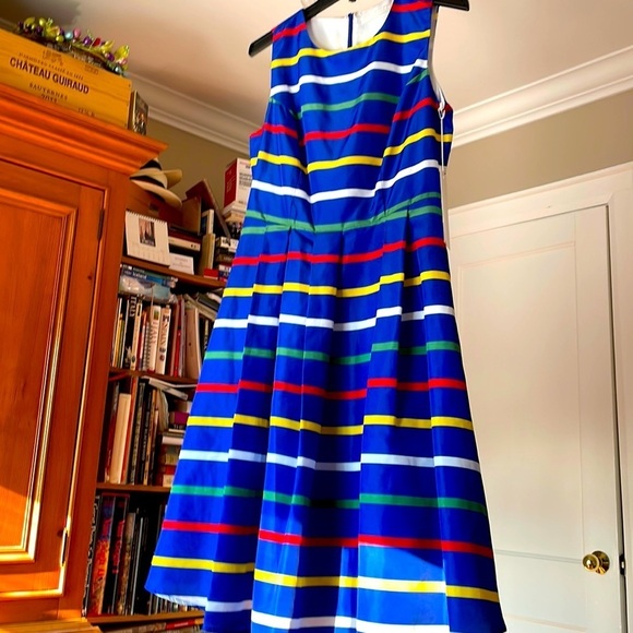 HBC Stripes Signature Multi-stripe Navy Sleeveless Midi Dress 👗 🎉 - Picture 5 of 8